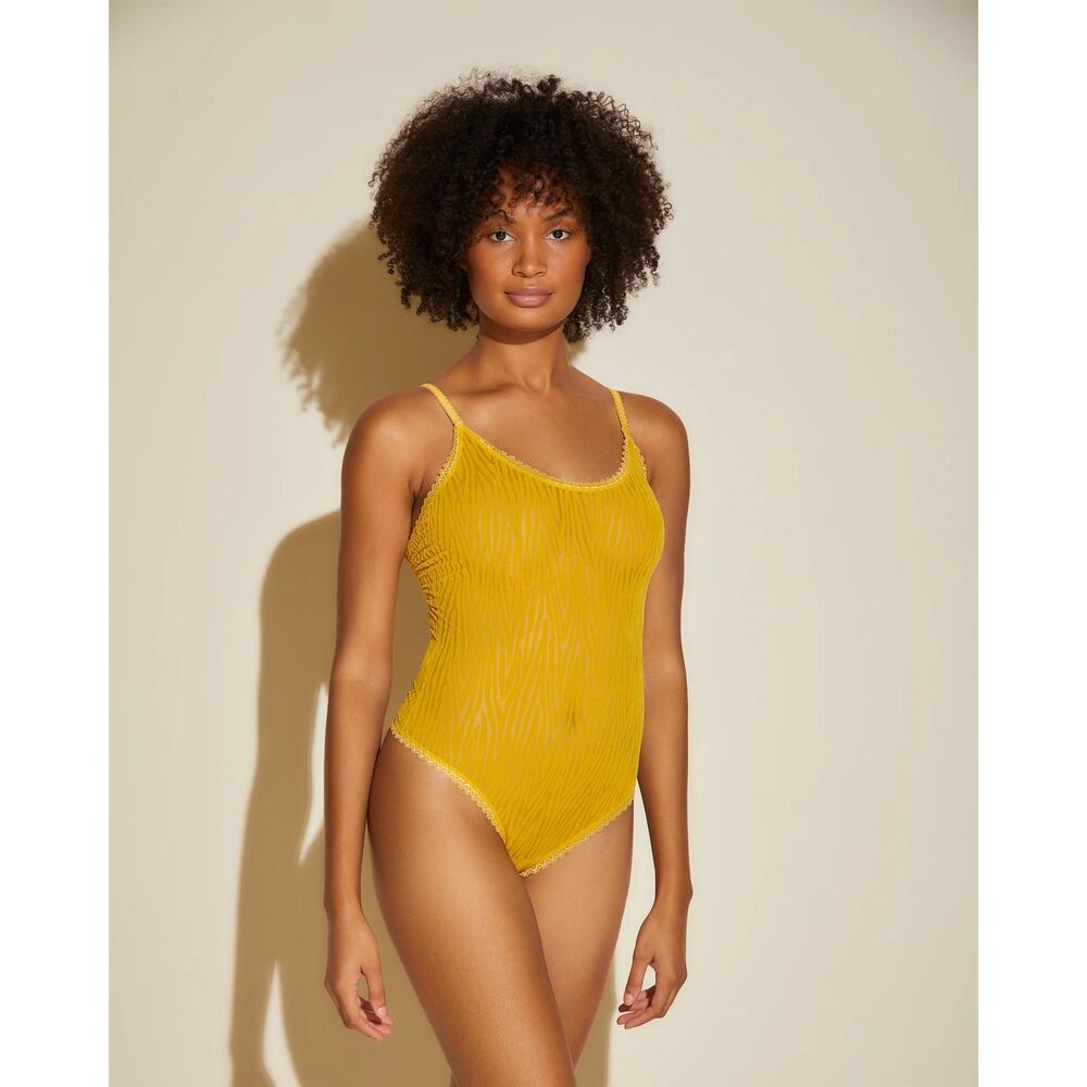 New Cosabella Mesh Temptation Flock Teddy Bodysuit Serengeti Sun Size M